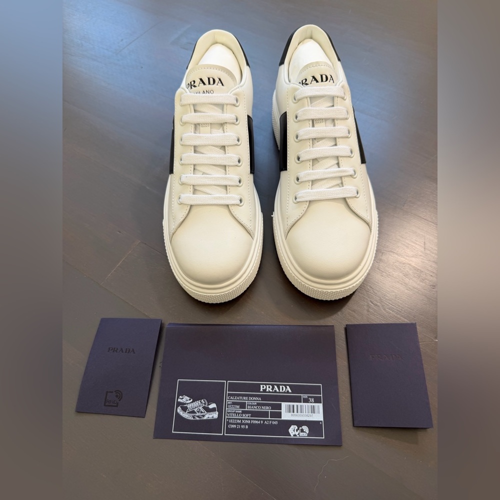 Brand new Prada black & white calzature donna vitello soft sneakers trainers 8 - Picture 8 of 8